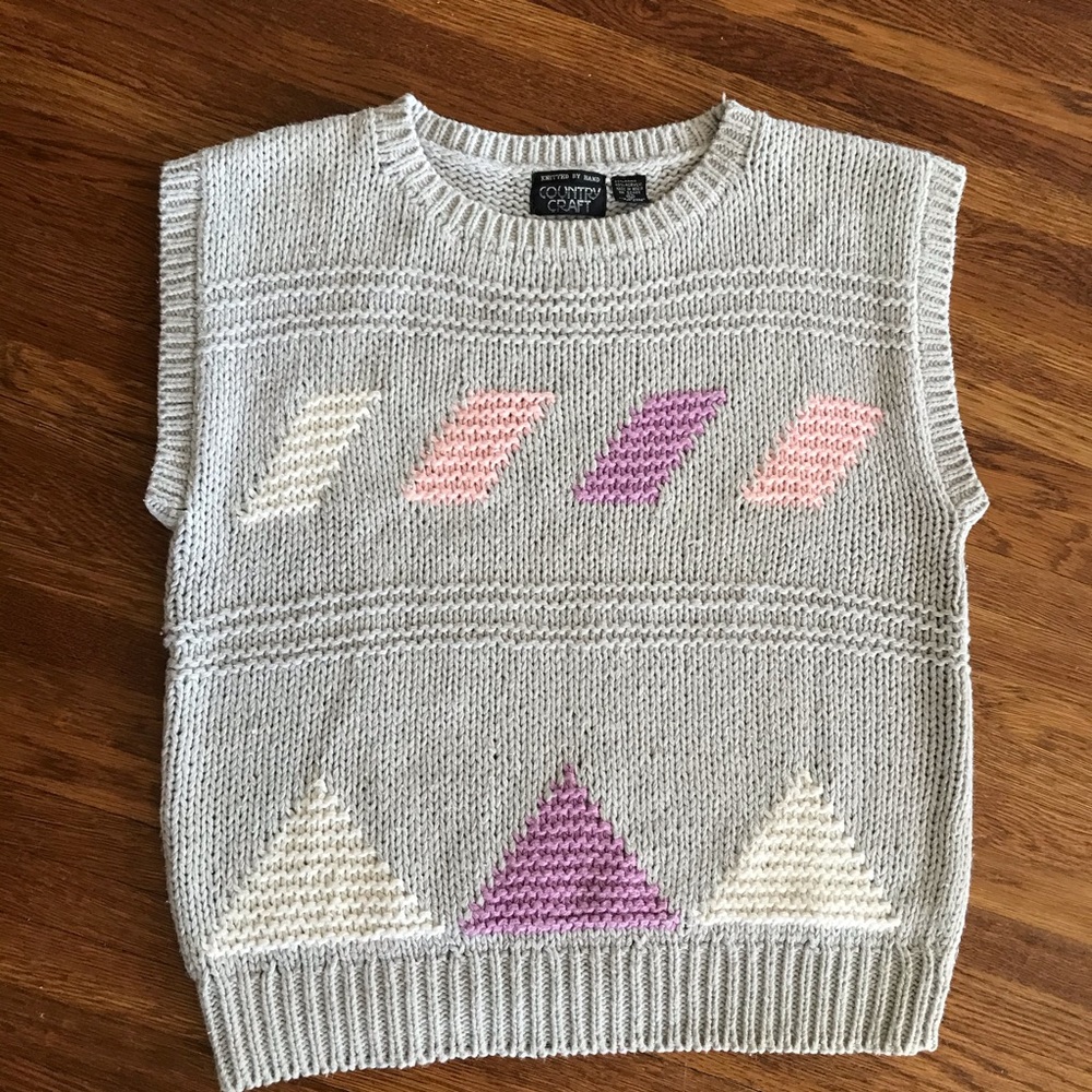 SOLD 80s chunky geometric sweater L women’s sleeveless - Picture 2 of 7